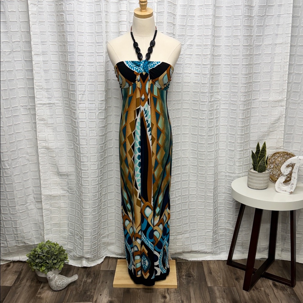 Valerie Bertinelli Geometric Multicolor Maxi Dress